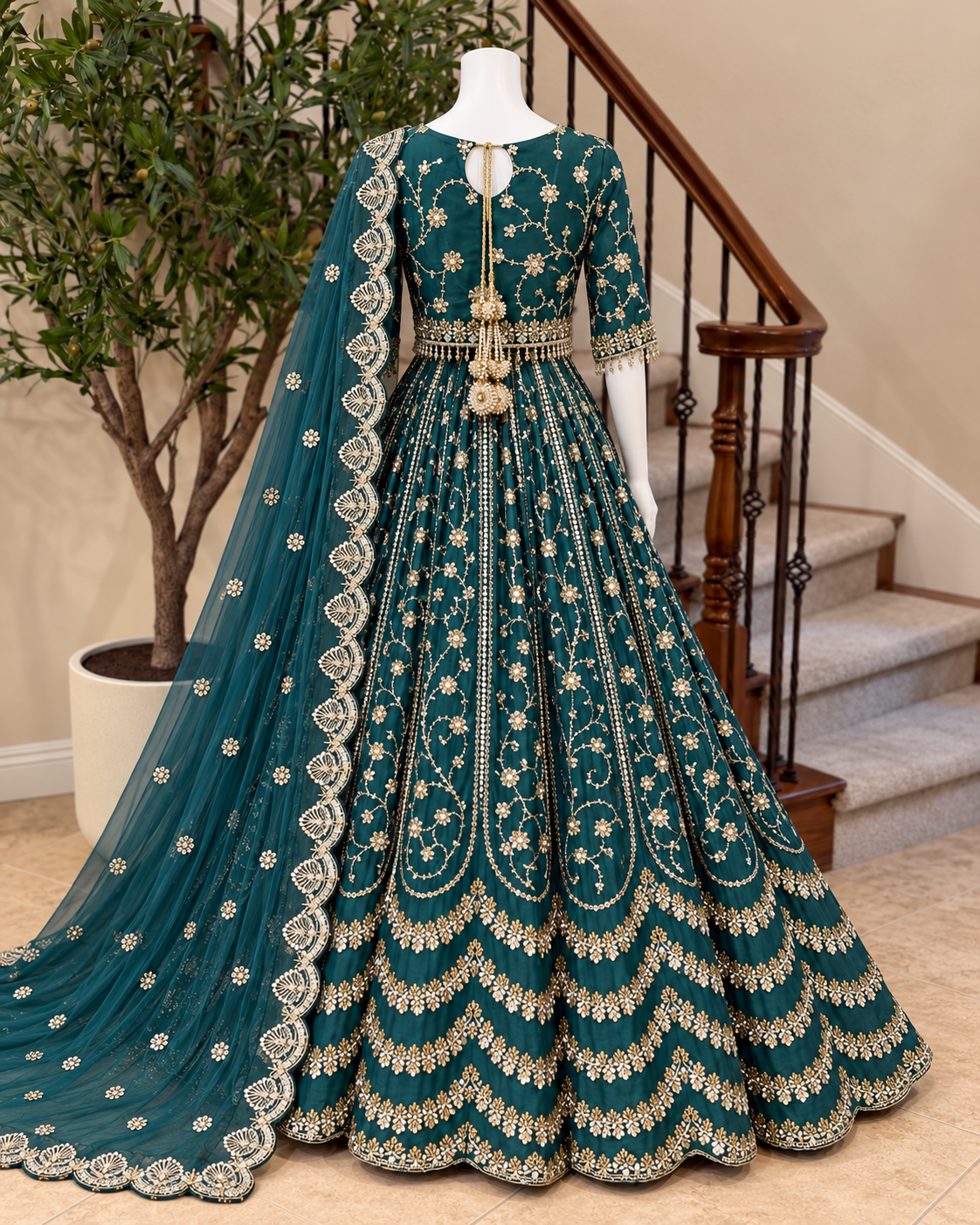 Heirloom Bloom Lengha - Emerald