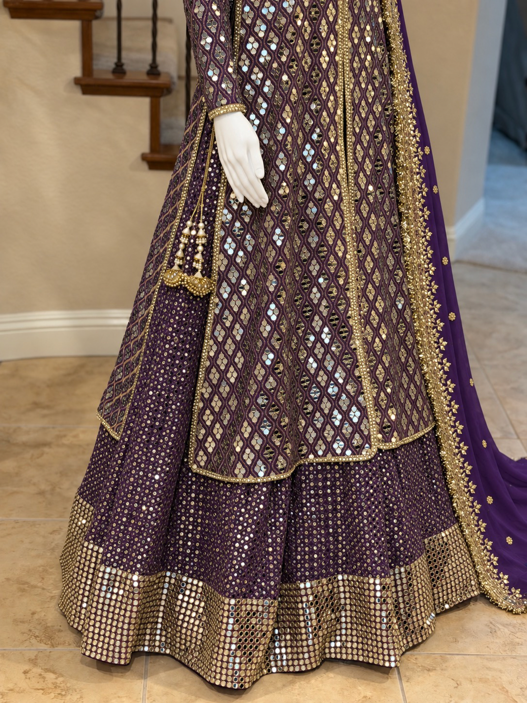 Dark Purple Open Maxi with Lengha