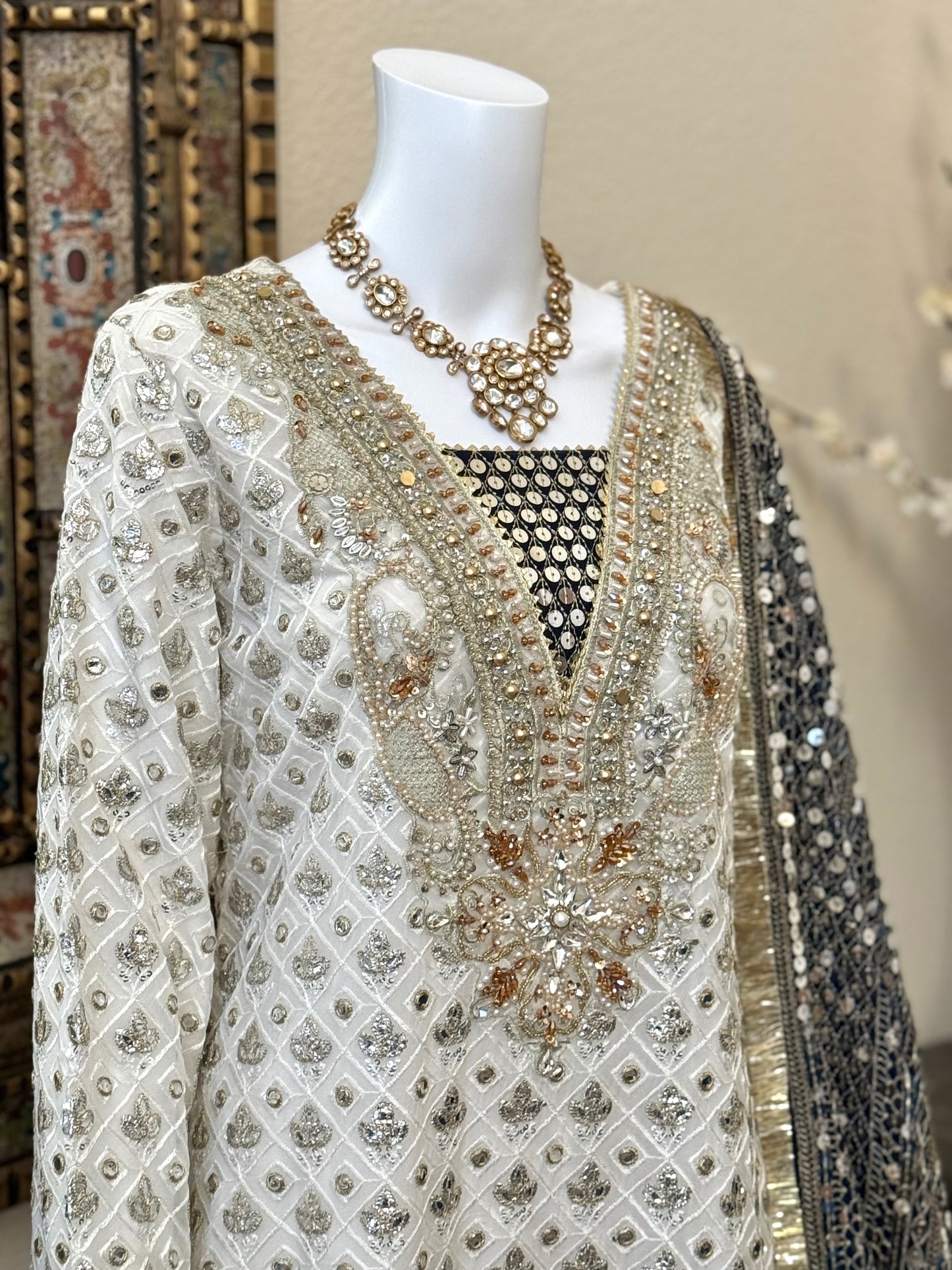White and Black Plazzo Suit