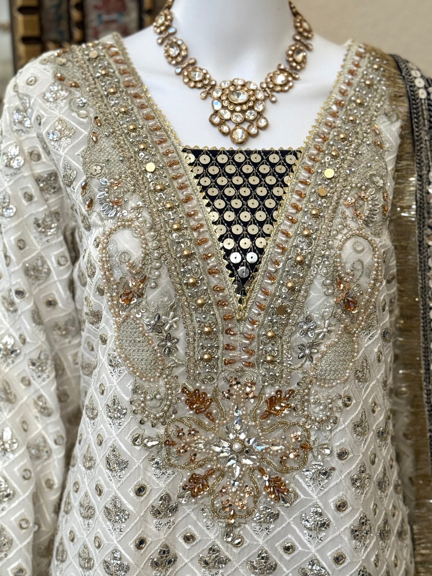 White and Black Plazzo Suit