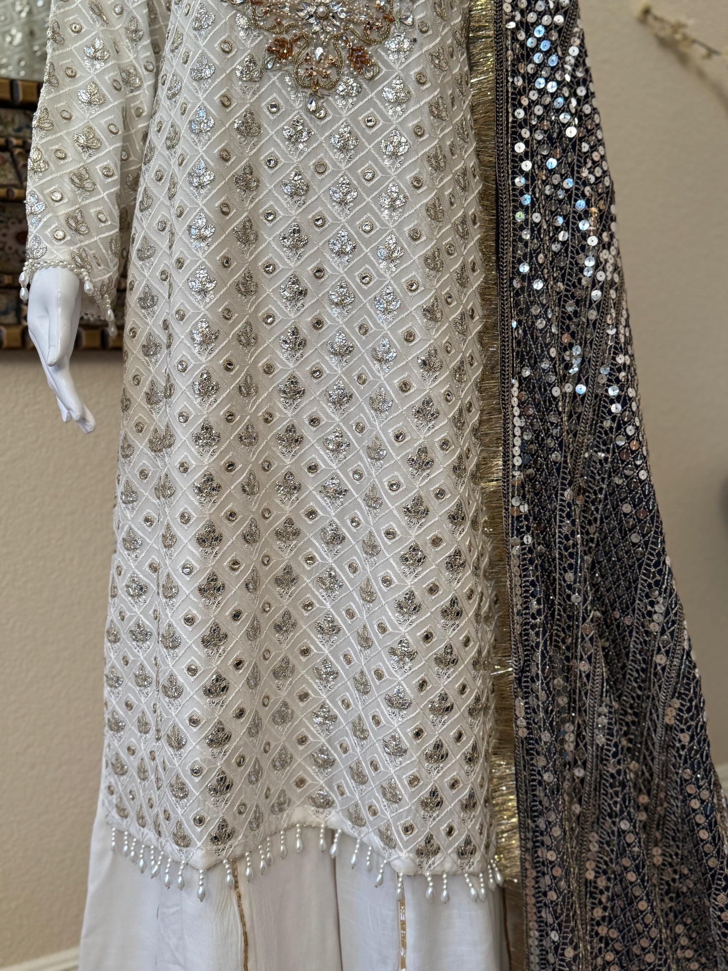 White and Black Plazzo Suit