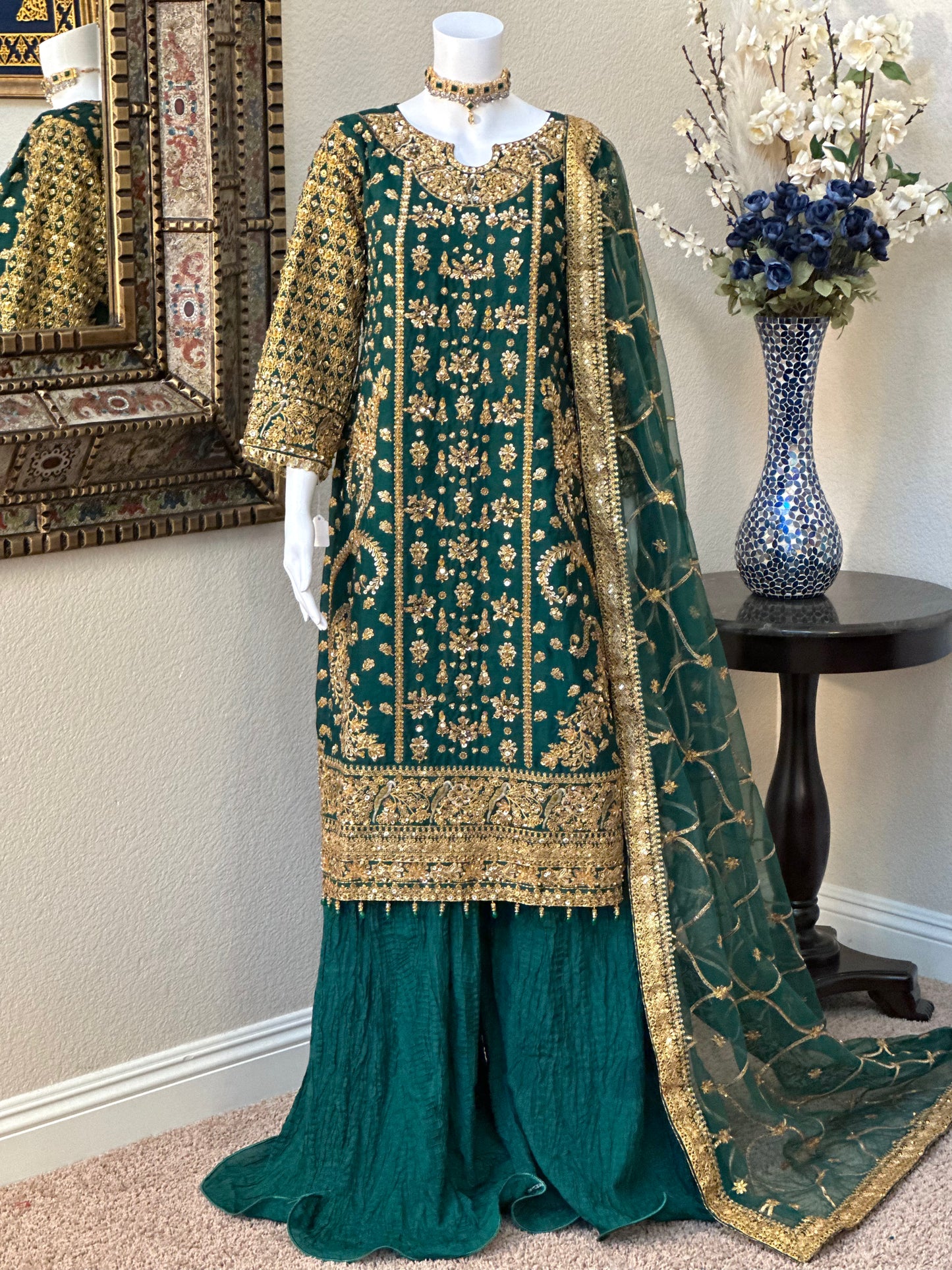 Bottle Green Plazzo Suit