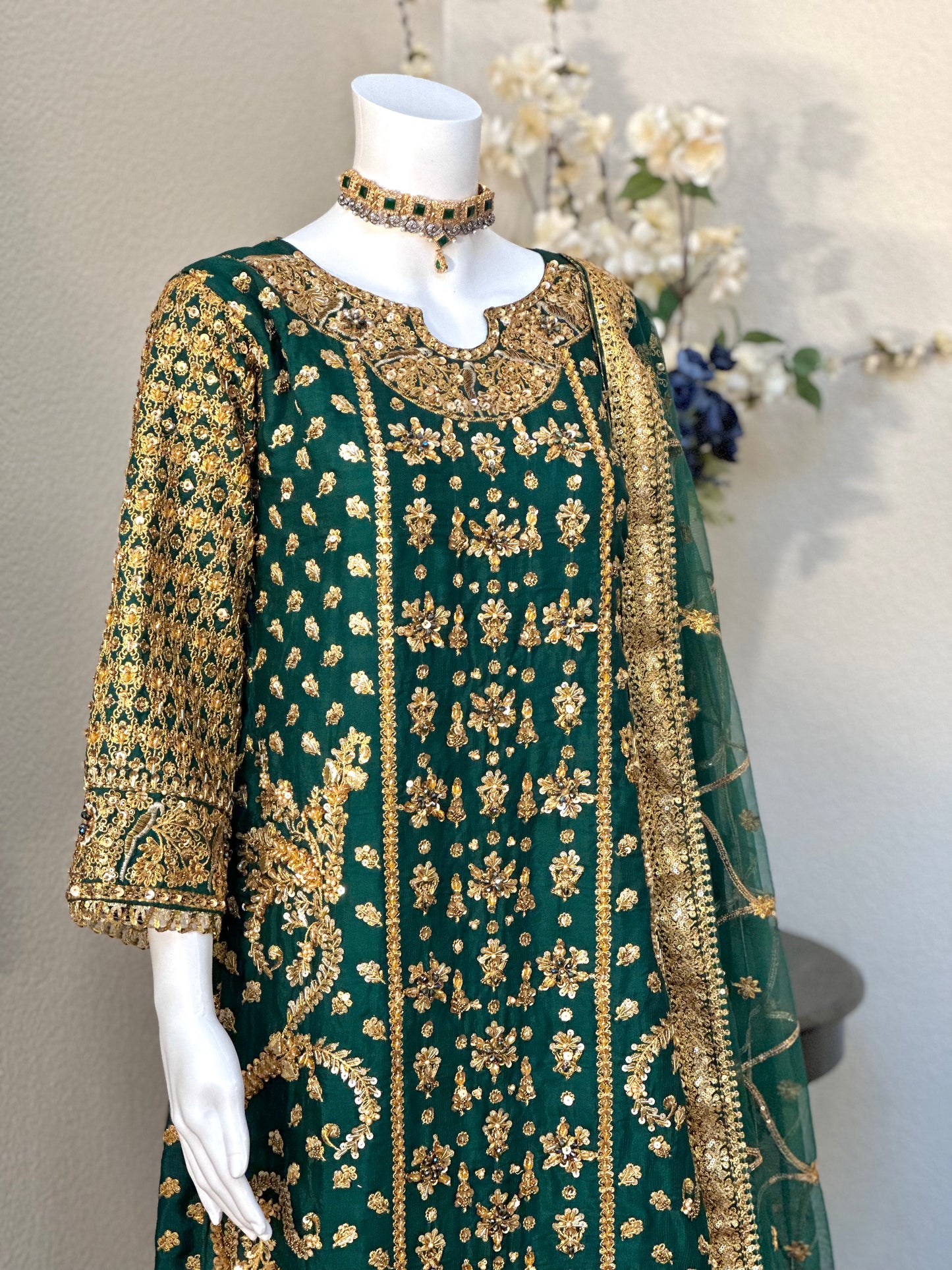 Bottle Green Plazzo Suit