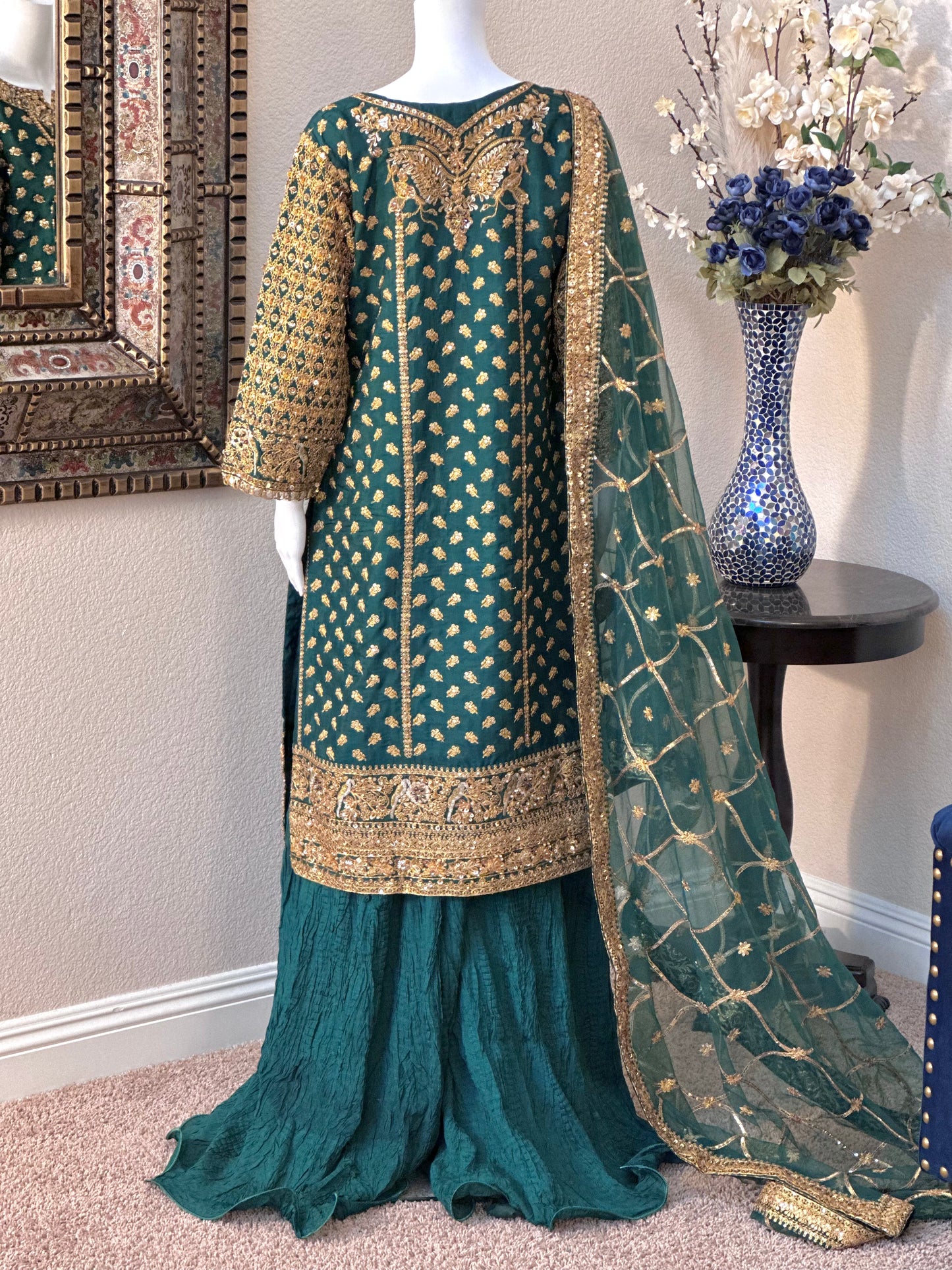 Bottle Green Plazzo Suit
