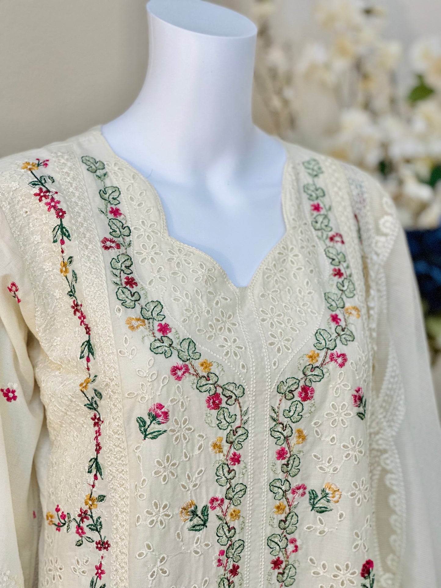 White Floral Kameez with trouser