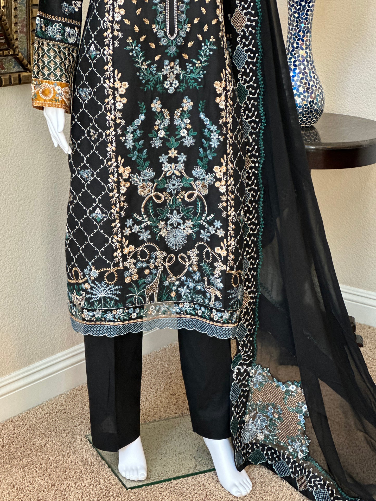 Black Floral Kameez with Trouser