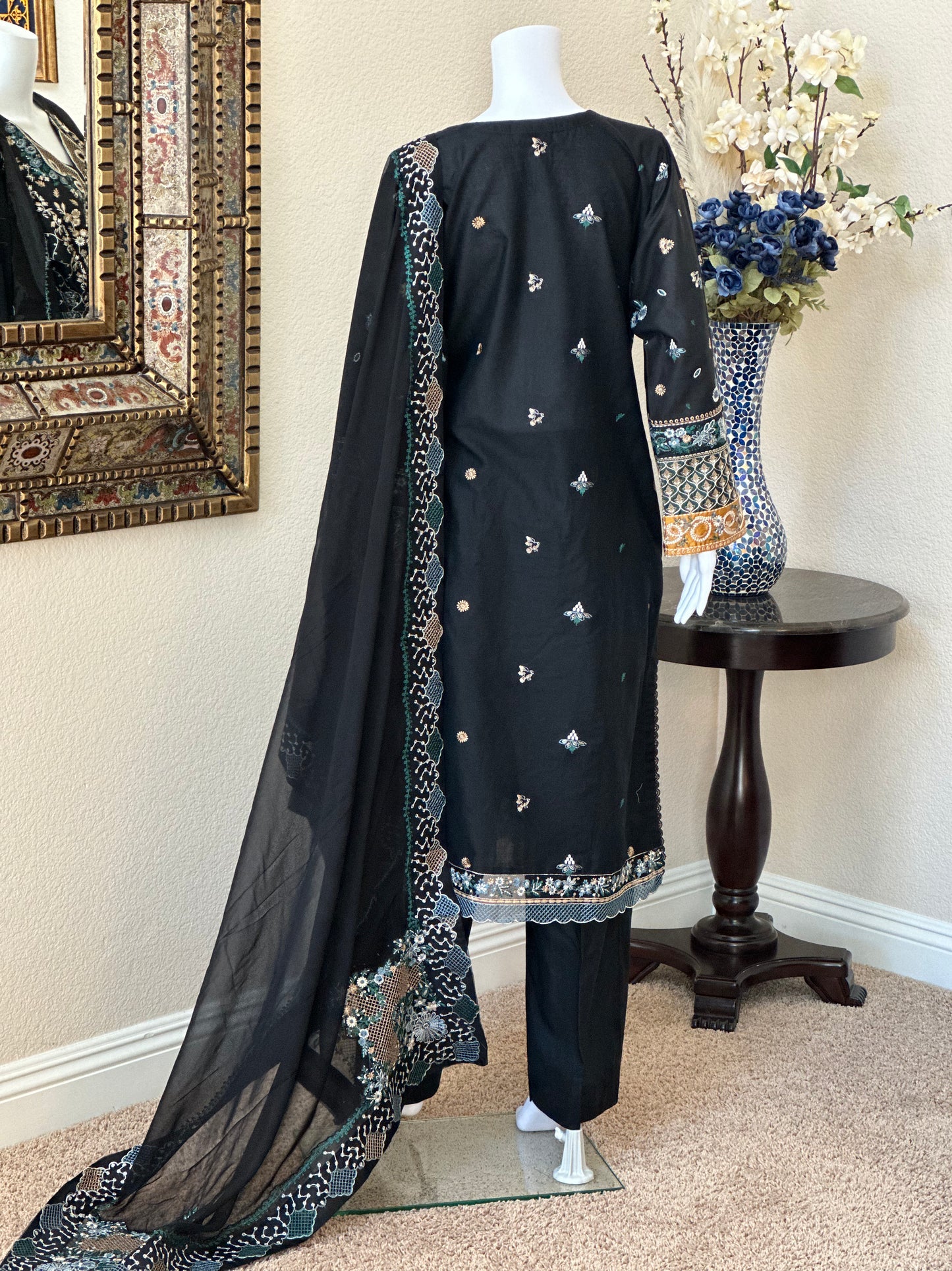 Black Floral Kameez with Trouser