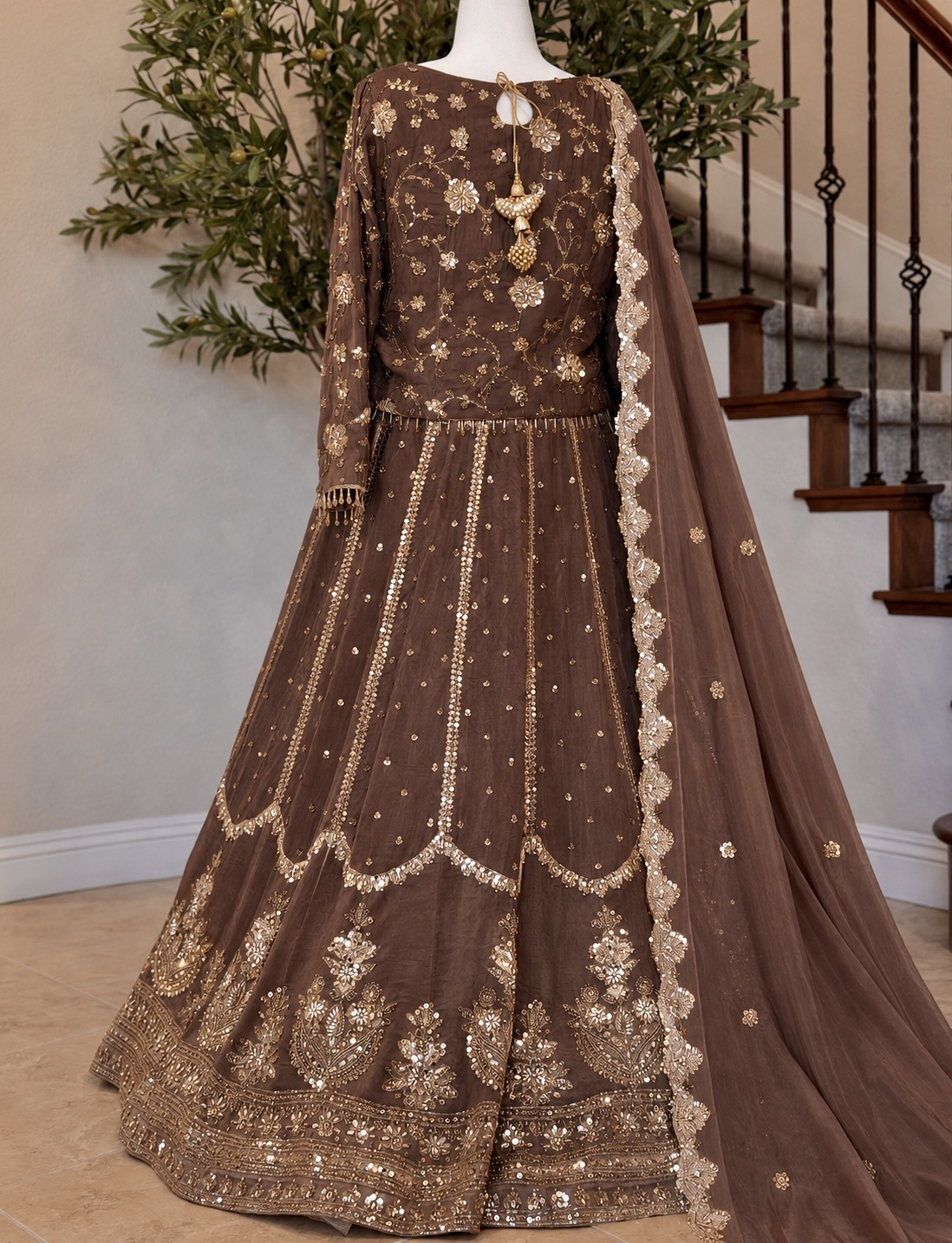 Heirloom Lengha - Mocha brown