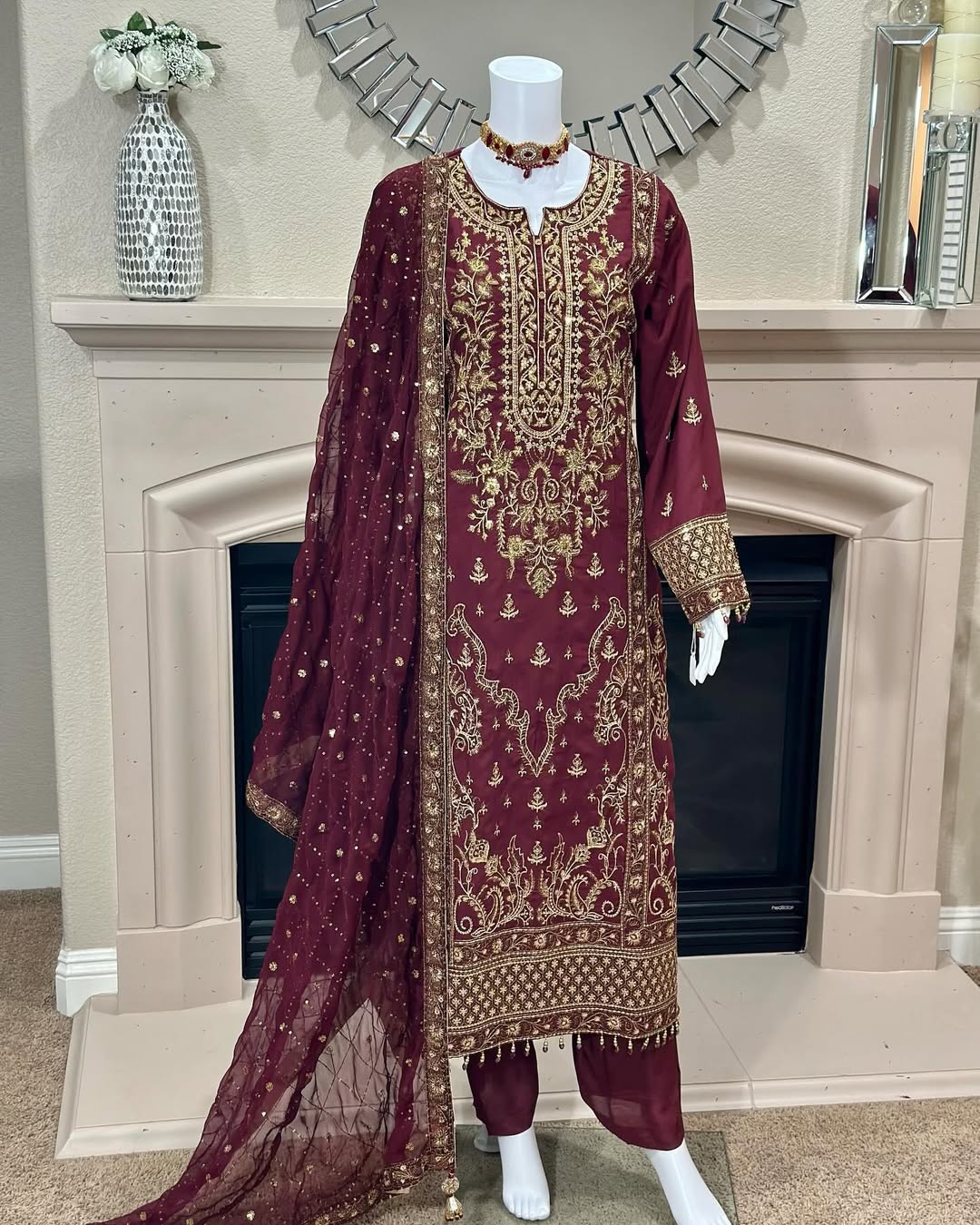 Maroon Kameez With Trouser