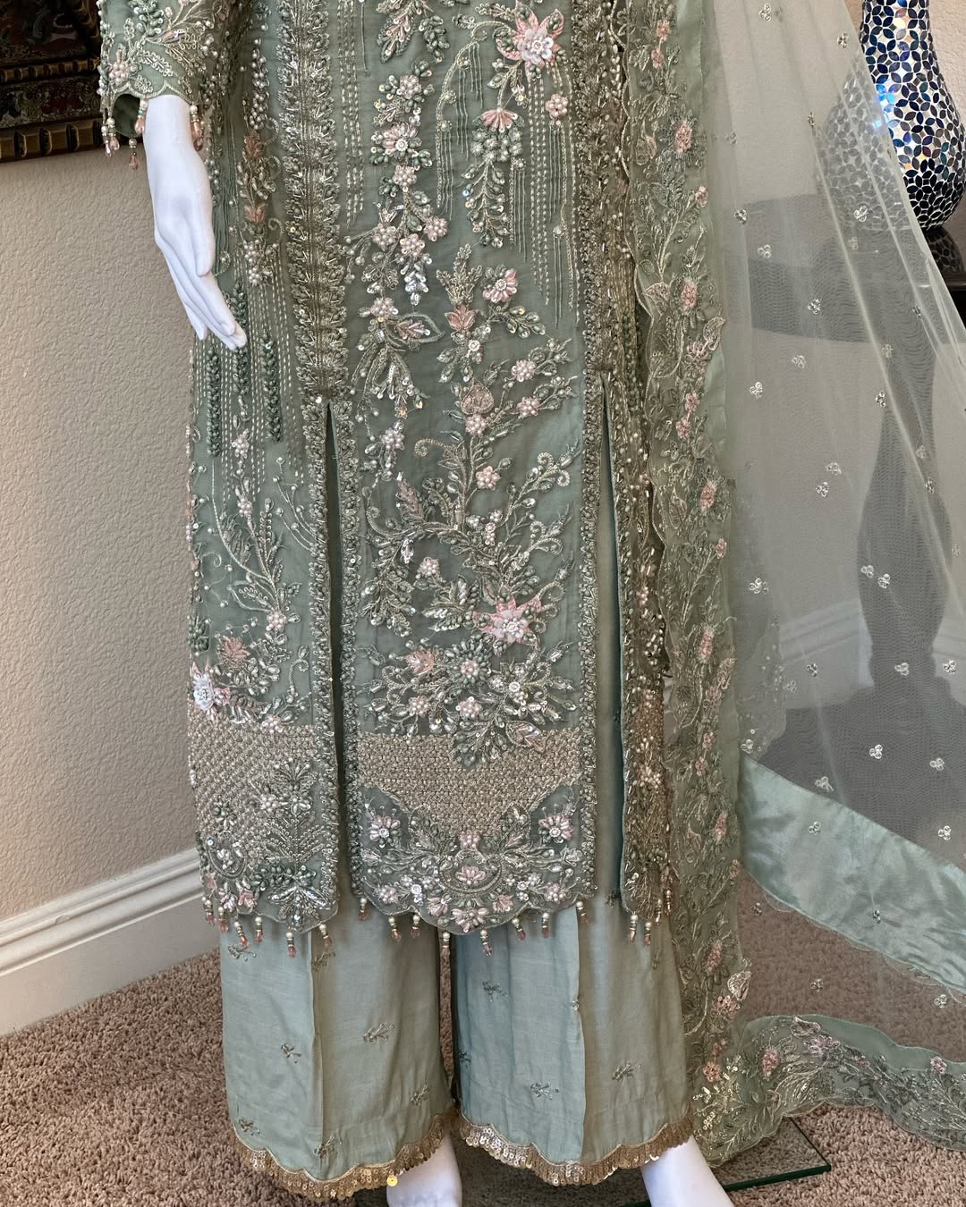 Pastel Green - Slit Style Maxi with Trouser