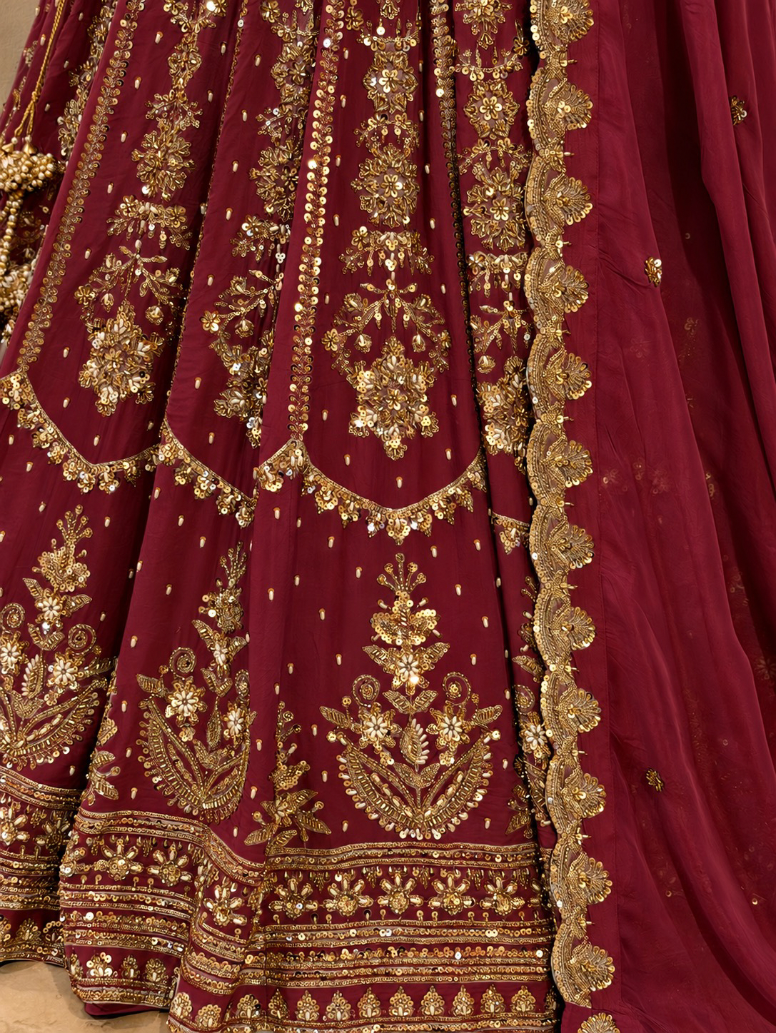Zardosi Maroon Heirloom Lengha