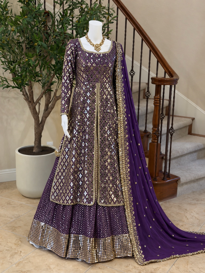 Dark Purple Open Maxi with Lengha