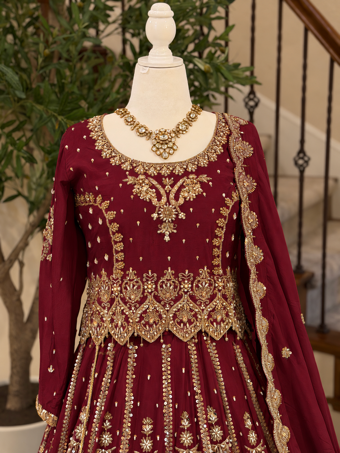 Zardosi Maroon Heirloom Lengha