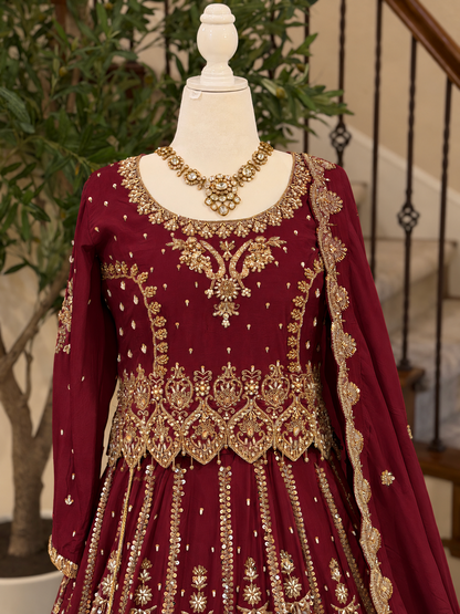 Zardosi Maroon Heirloom Lengha