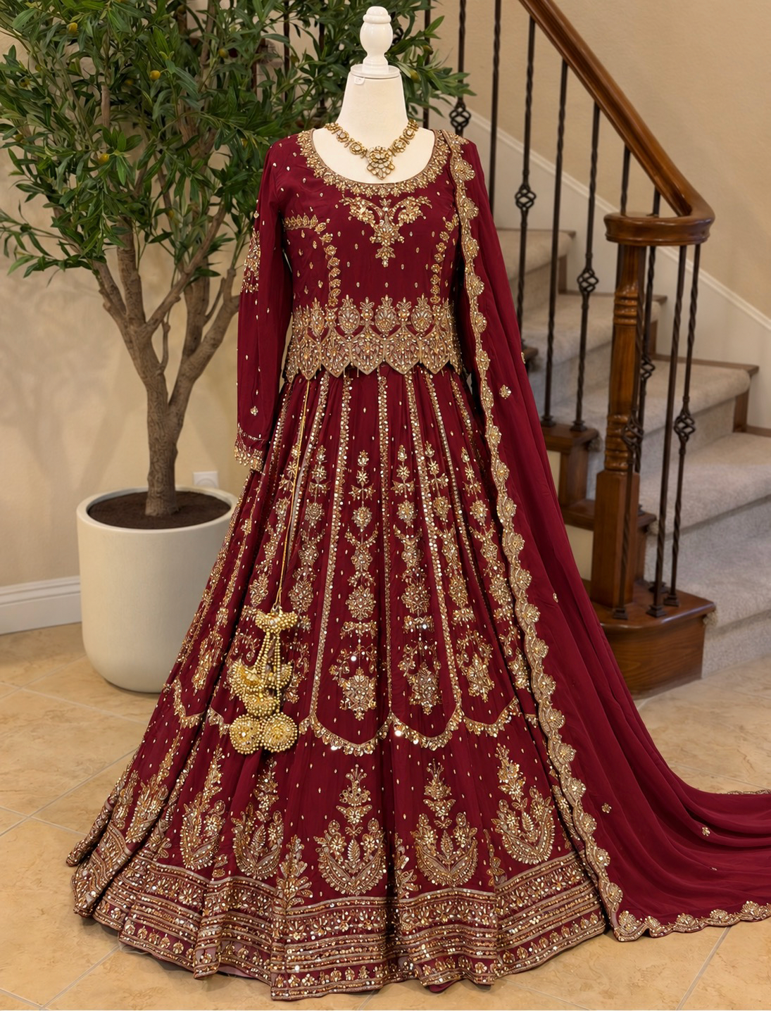 Zardosi Maroon Heirloom Lengha