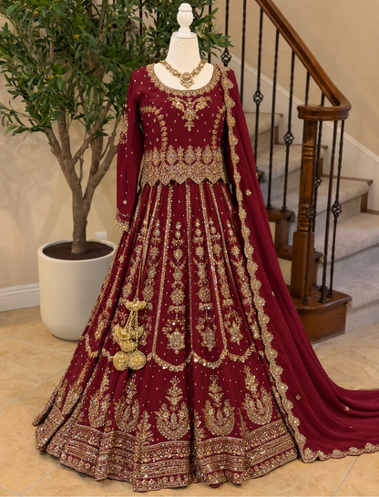 Zardosi Maroon Heirloom Lengha