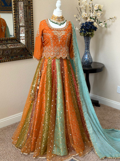 Satrangi Lengha - Orange Zardosi Blouse