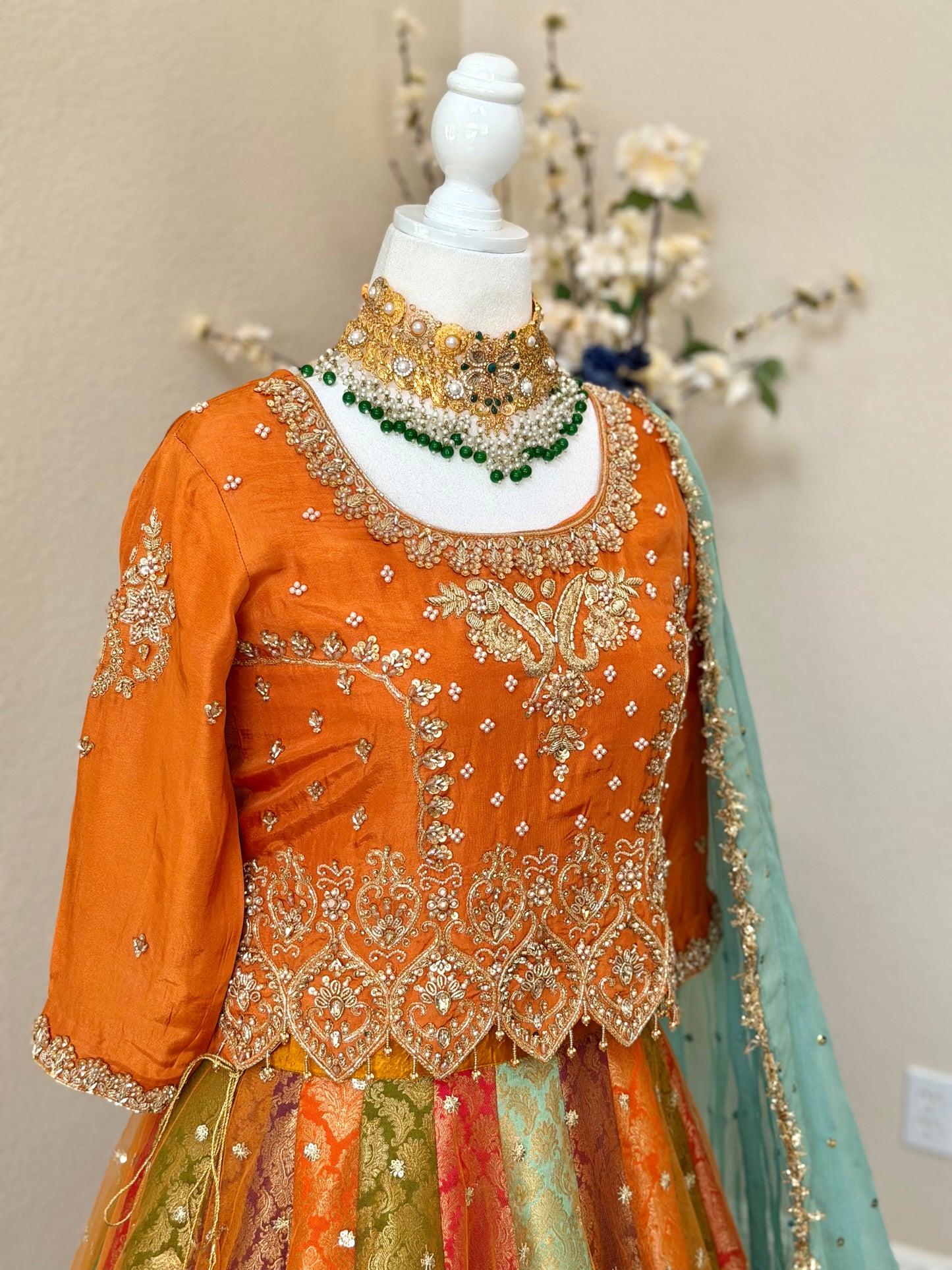 Satrangi Lengha - Orange Zardosi Blouse