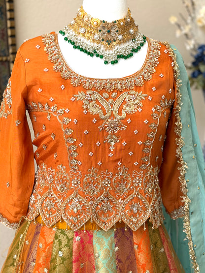Satrangi Lengha - Orange Zardosi Blouse
