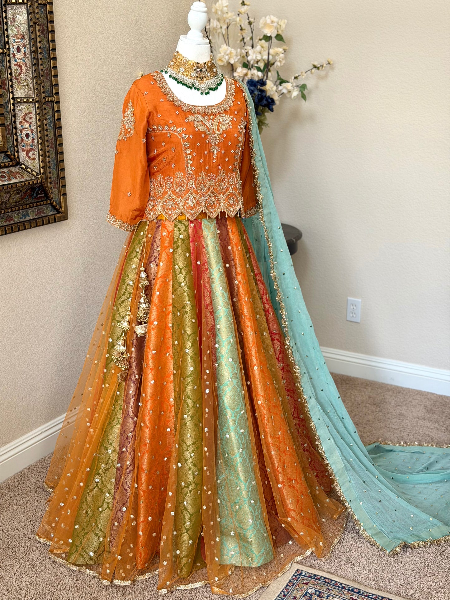Satrangi Lengha - Orange Zardosi Blouse