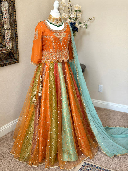 Satrangi Lengha - Orange Zardosi Blouse