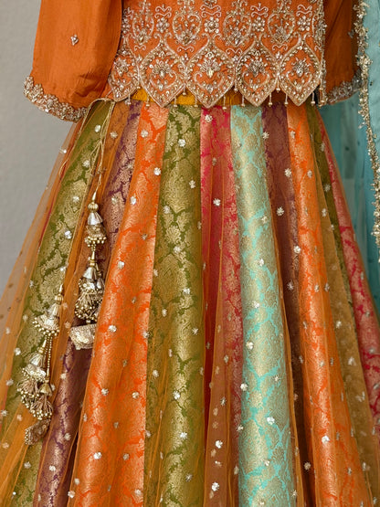 Satrangi Lengha - Orange Zardosi Blouse