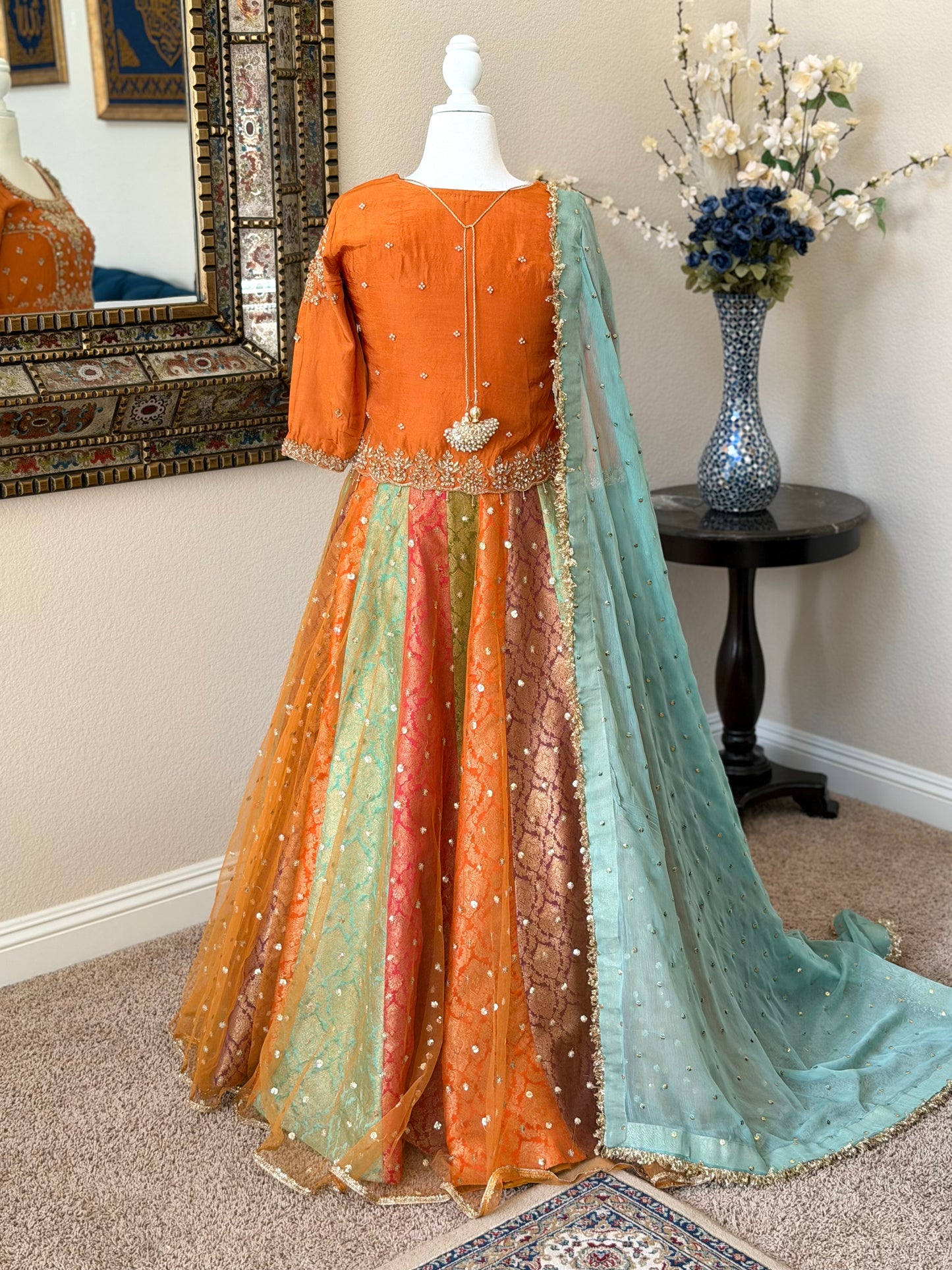 Satrangi Lengha - Orange Zardosi Blouse