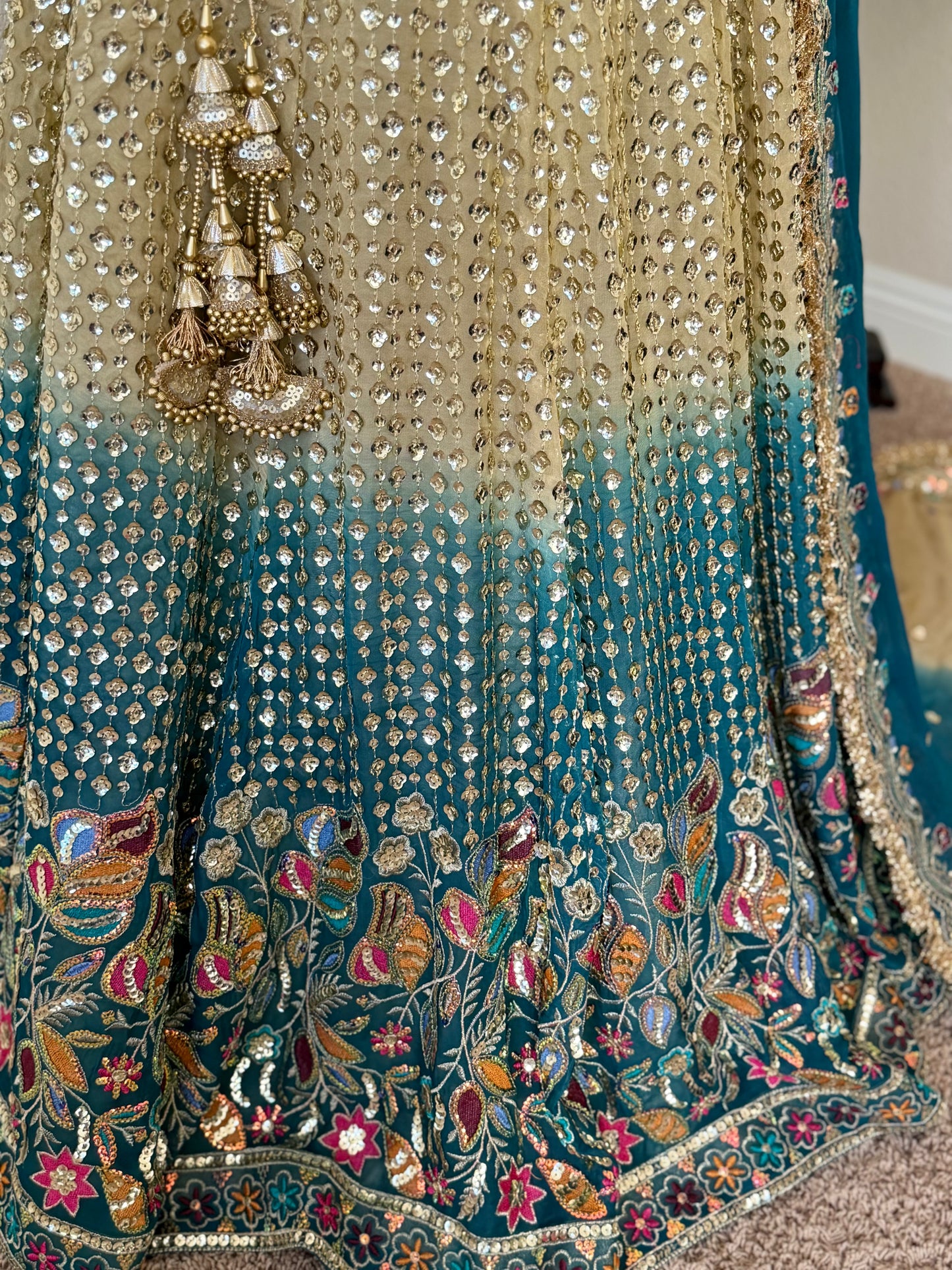 Gold and Blue Ombre Lengha
