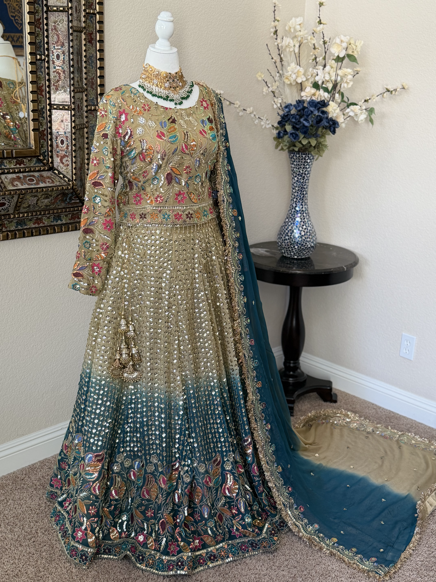 Gold and Blue Ombre Lengha