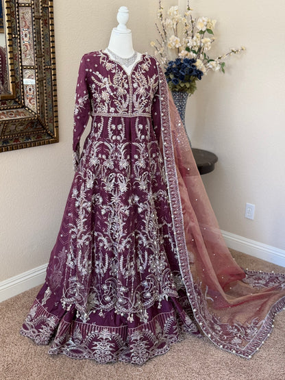 Plum Open Maxi Gown with Lengha
