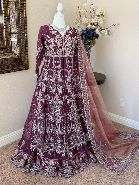 Plum Open Maxi Gown with Lengha