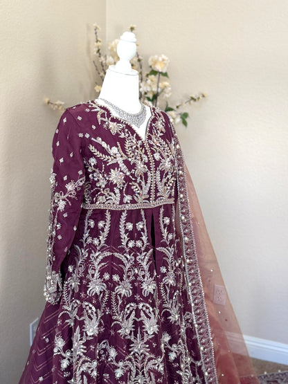 Plum Open Maxi Gown with Lengha