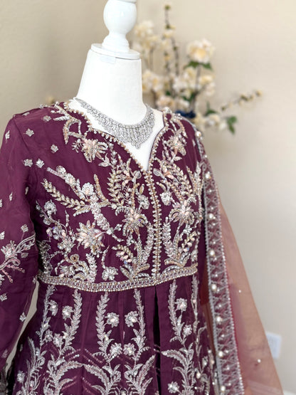 Plum Open Maxi Gown with Lengha