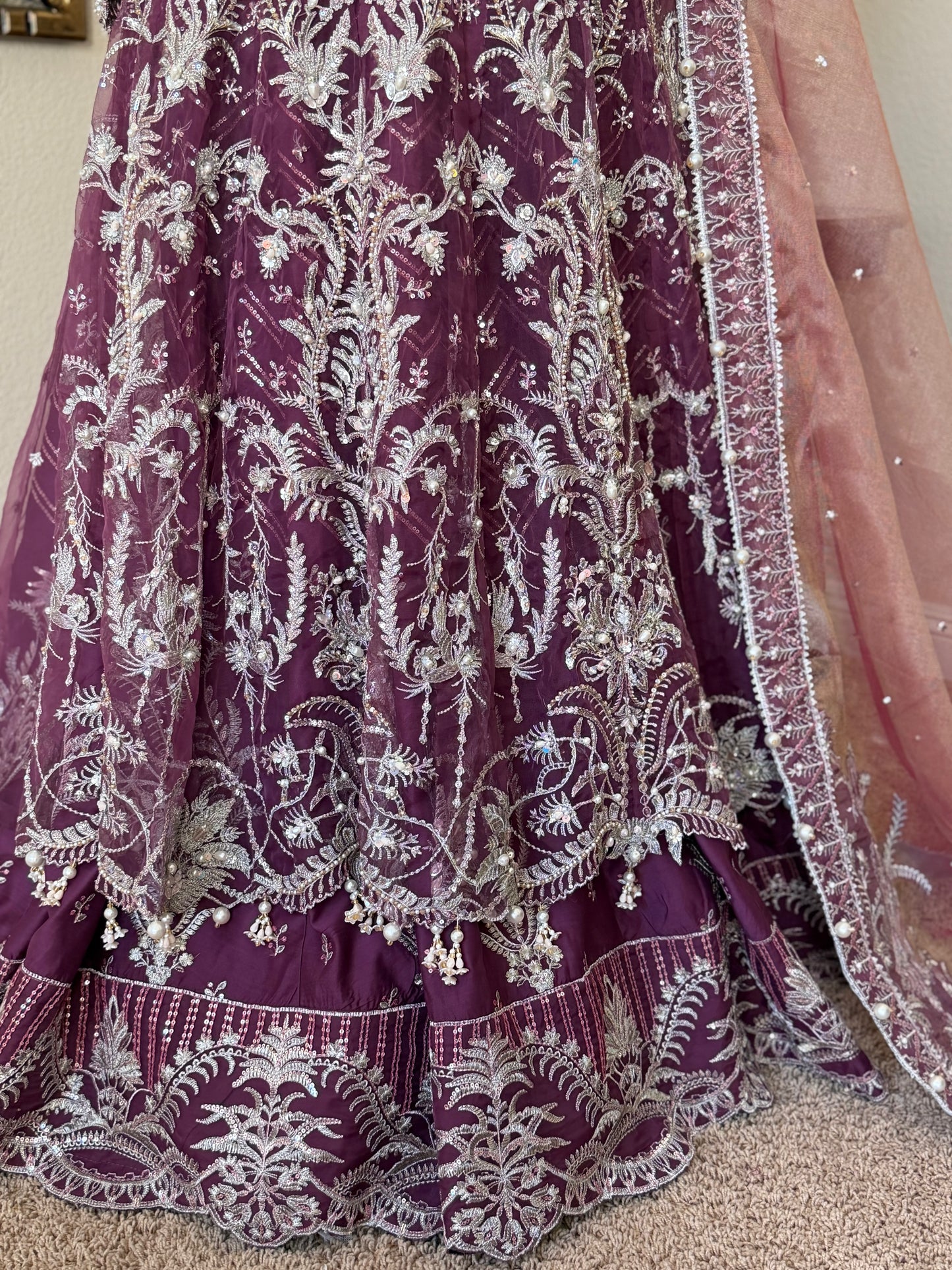 Plum Open Maxi Gown with Lengha