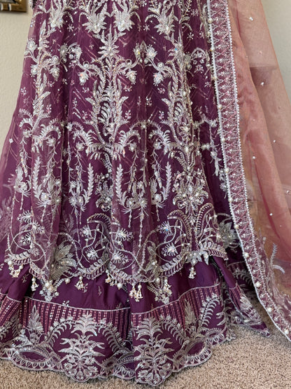 Plum Open Maxi Gown with Lengha