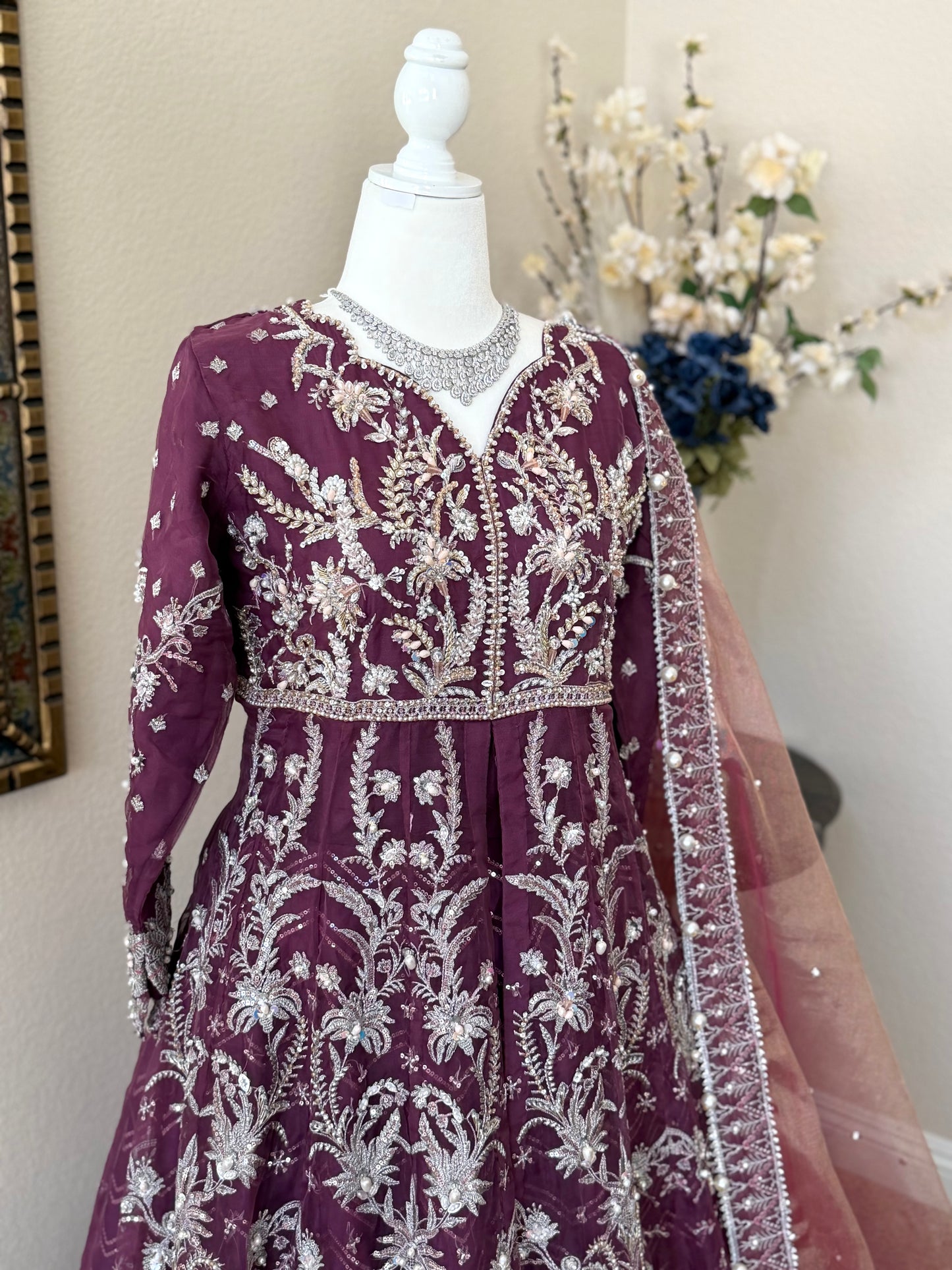 Plum Open Maxi Gown with Lengha