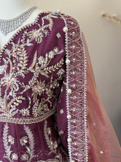 Plum Open Maxi Gown with Lengha