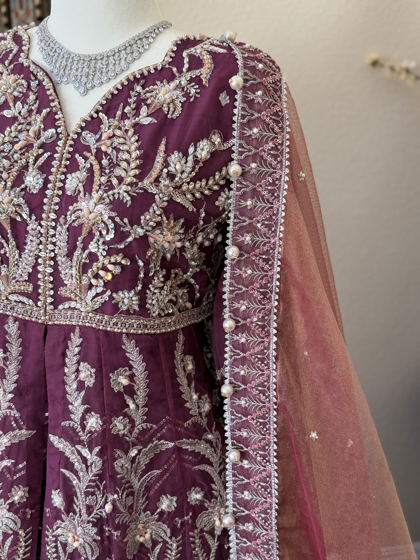 Plum Open Maxi Gown with Lengha