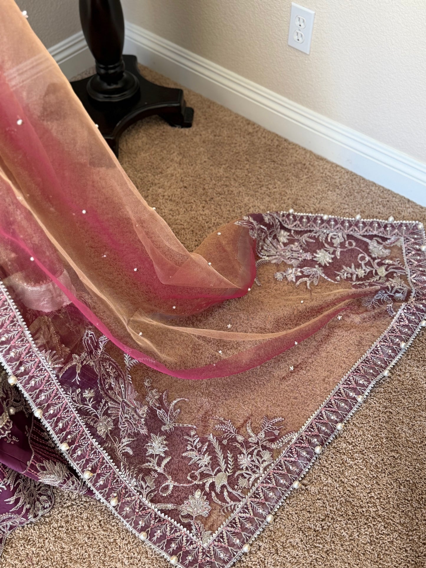 Plum Open Maxi Gown with Lengha