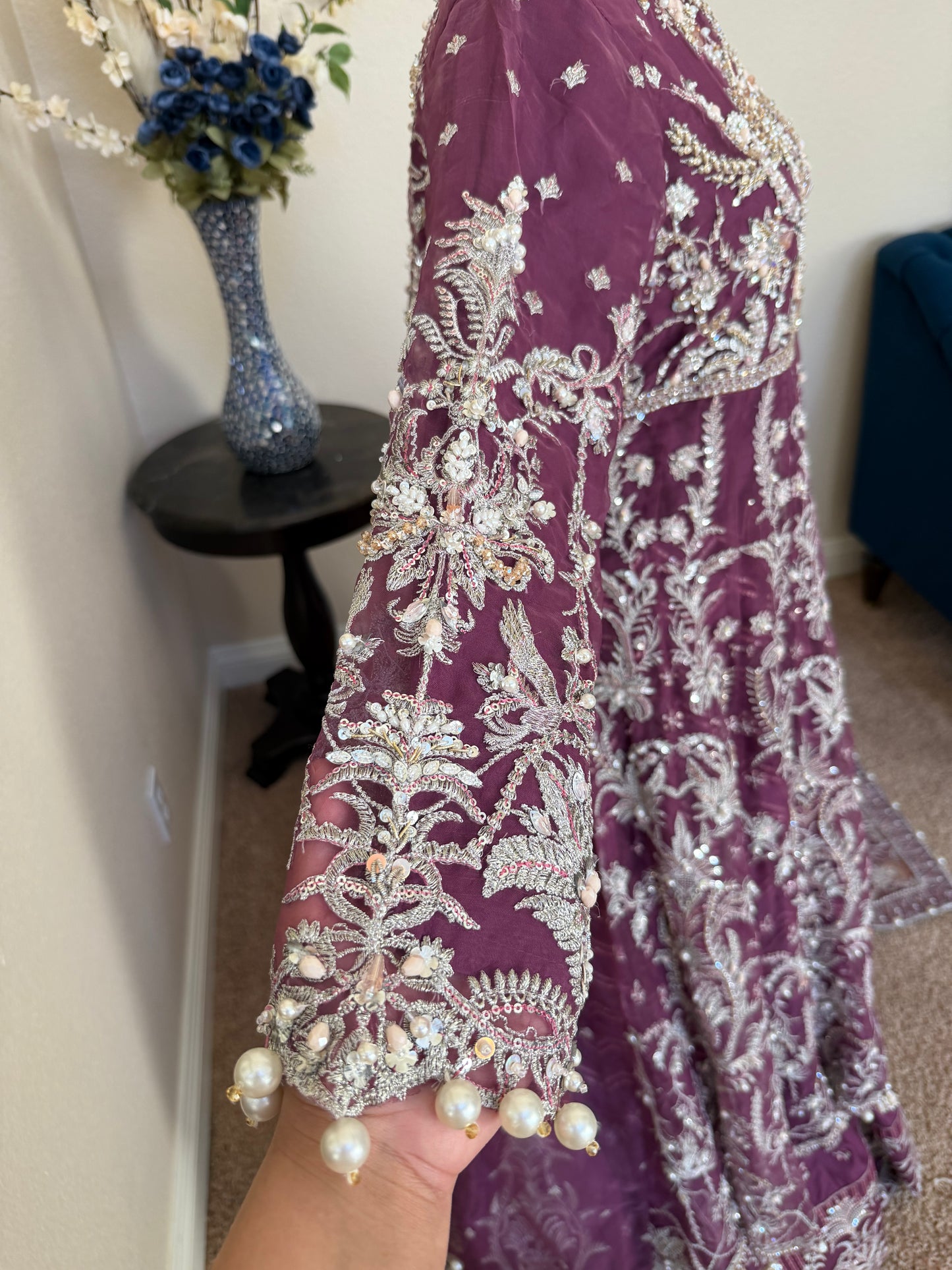 Plum Open Maxi Gown with Lengha