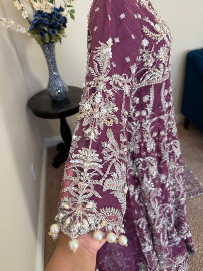 Plum Open Maxi Gown with Lengha