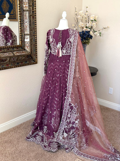 Plum Open Maxi Gown with Lengha