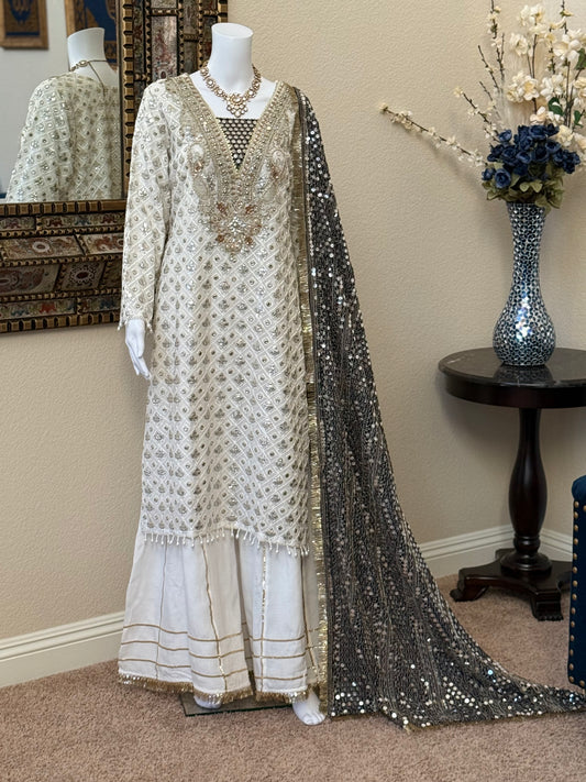 White and Black Plazzo Suit