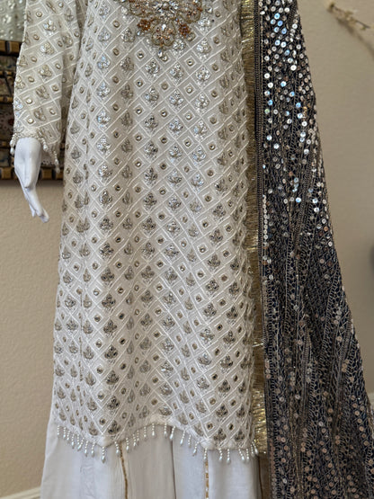 White and Black Plazzo Suit