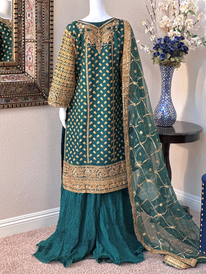 Bottle Green Plazzo Suit