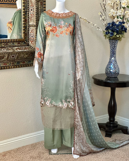 Green Silk Kameez with trouser