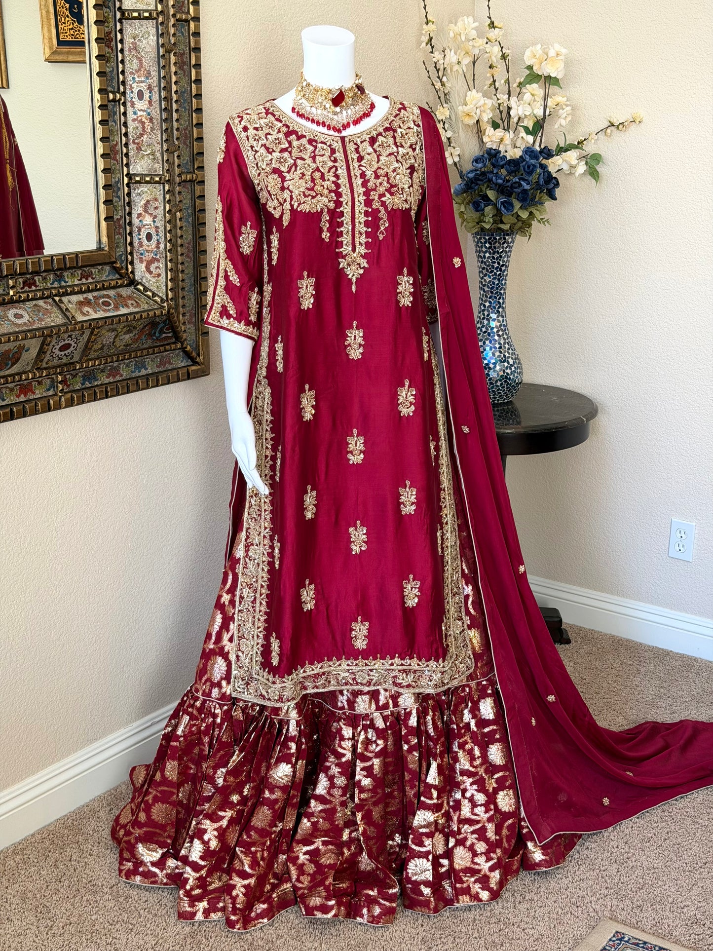 Maroon Zardosi Kameez with Lengha