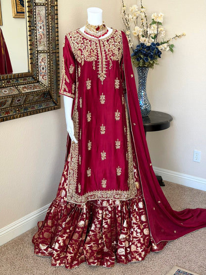 Maroon Zardosi Kameez with Lengha