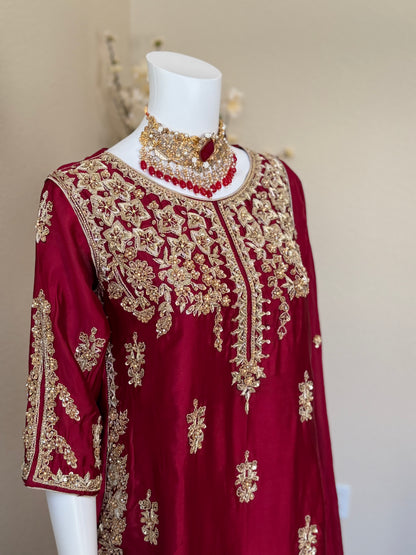 Maroon Zardosi Kameez with Lengha