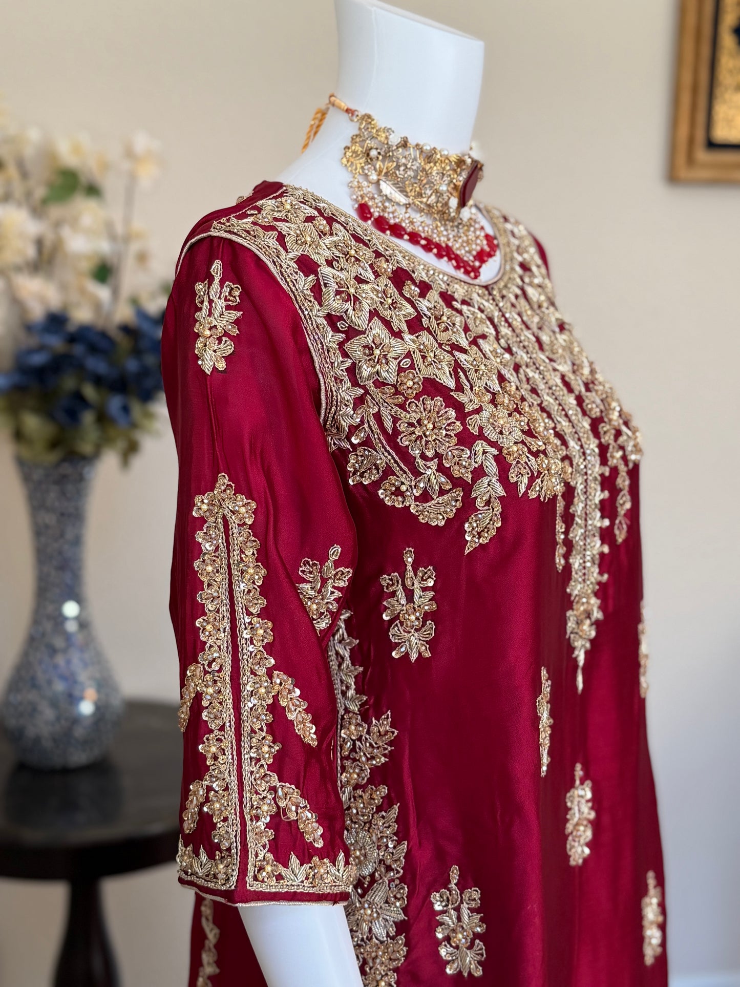 Maroon Zardosi Kameez with Lengha
